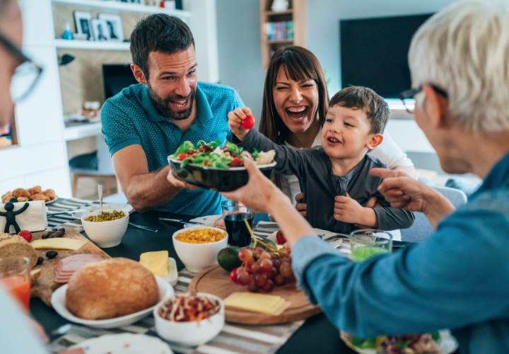 Family sharing a nutrient-dense meal to support overall health and immune resilience